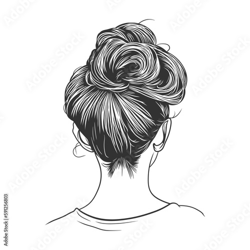 Woman's messy bun hairstyle from behind