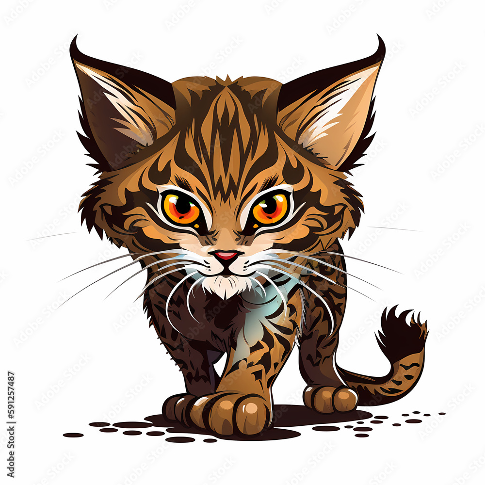 Wildcat Cartoon Illustration. Generative AI