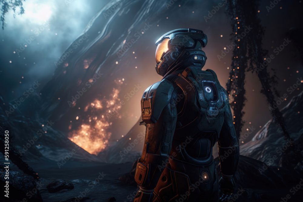 Fototapeta premium Space wallpaper containing astronaut. AI generated