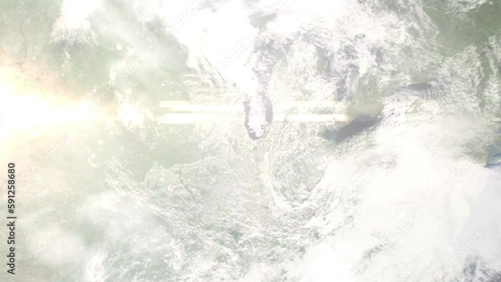 Earth zoom in from outer space to city. Zooming on Hammond, Indiana, USA. The animation continues by zoom out through clouds and atmosphere into space. Images from NASA Earth zoom in from outer space to city. Zooming on Hammond, Indiana, USA. The animation continues by zoom out through clouds and atmosphere into space. Images from NASA