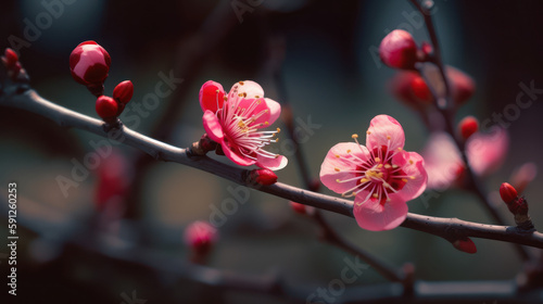 Spring pink flower bloom abstract background, tree branch with flowers