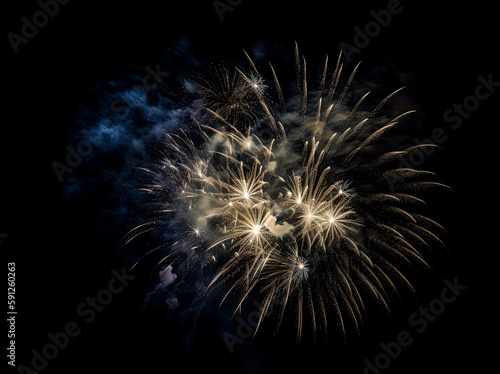 New year fireworks over black background. Generative Ai.