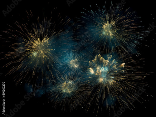 New year fireworks over black background. Generative Ai.