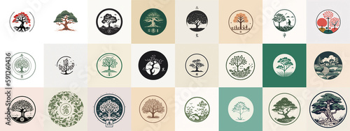 original logo sketches, tree/circle motif; minimalist Japanese style (generative ai content) photo