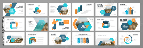 Business infographic elements template set. Keynote presentation background, slide templates design, website ideas, brochure cover design, landing page, annual report brochure. Vector Illustration