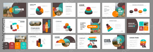 Business infographic elements template set. Keynote presentation background, slide templates design, website ideas, brochure cover design, landing page, annual report brochure. Vector Illustration