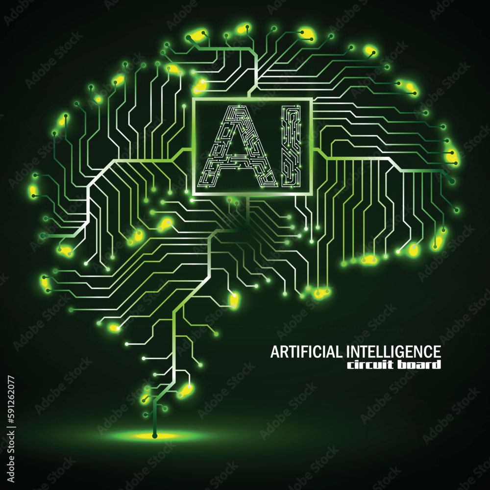 Abstract Technological Brain With Artificial Intelligence Neon Circuit