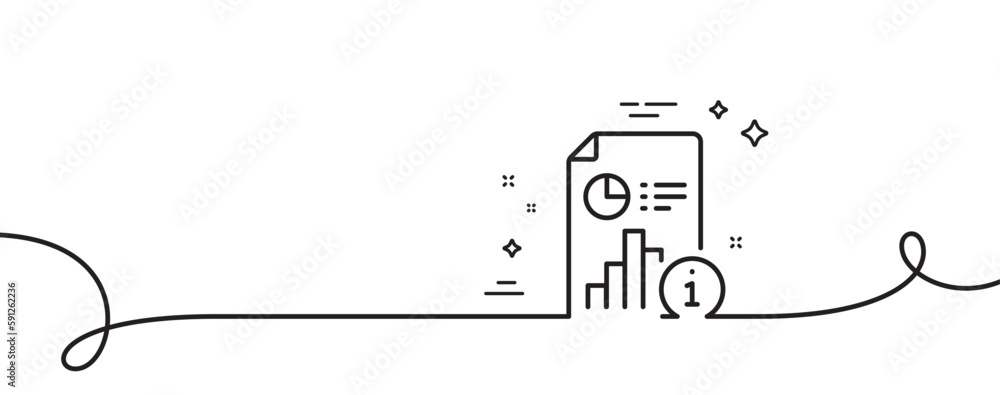 Obraz premium Report line icon. Continuous one line with curl. Research document sign. Data analysis information symbol. Report single outline ribbon. Loop curve pattern. Vector
