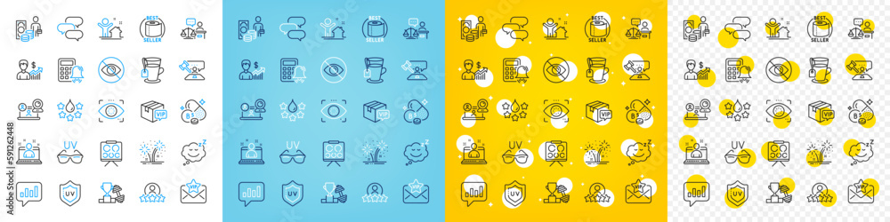 Vector icons set of Vip parcel, Tea and Eye detect line icons pack for web with Court judge, Quality, Human rating outline icon. Pantothenic acid, Video conference, Sunglasses pictogram. Vector Vector icons set of Vip parcel, Tea and Eye detect line icons pack for web with Court judge, Quality, Human rating outline icon. Pantothenic acid, Video conference, Sunglasses pictogram. Vector