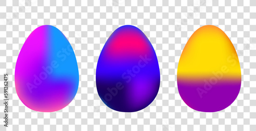 Easter eggs set isolated on white background, colorful gradient. Happy easter