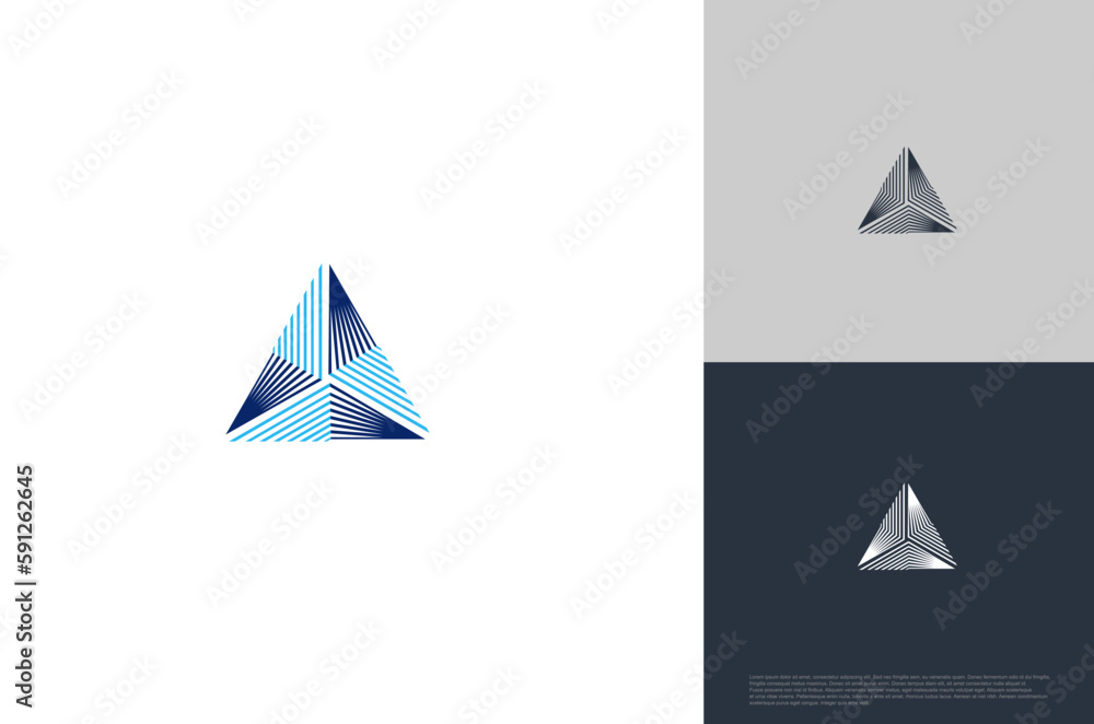 Geometric Shape triangle logo pyramid shape with lines monogram minimal style. Vector illustration Geometric Shape triangle logo pyramid shape with lines monogram minimal style. Vector illustration