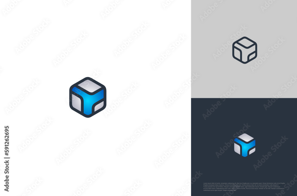 Geometric box cube Shape ogo technology modern style. Vector illustration Geometric box cube Shape ogo technology modern style. Vector illustration
