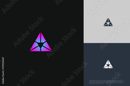 Geometric Shape triangle logo pyramid shape with lines monogram minimal style. Vector illustration