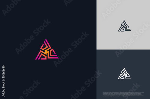 Geometric Shape triangle logo pyramid shape gradient minimal style. Vector illustration