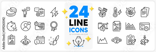 Icons set of Court judge, Timer and Work home line icons pack for app with Electricity, Success, Investment graph thin outline icon. Electricity power, Brush, Project deadline pictogram. Vector