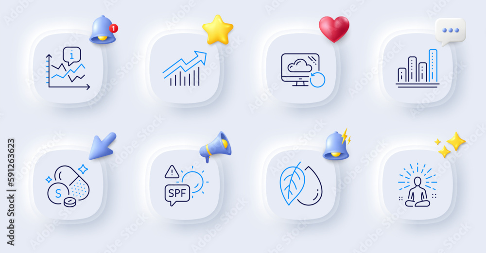 Chart, Mineral oil and Recovery cloud line icons. Buttons with 3d bell, chat speech, cursor. Pack of Spf protection, Graph chart, Sulfur mineral icon. Yoga, Demand curve pictogram. Vector Chart, Mineral oil and Recovery cloud line icons. Buttons with 3d bell, chat speech, cursor. Pack of Spf protection, Graph chart, Sulfur mineral icon. Yoga, Demand curve pictogram. Vector