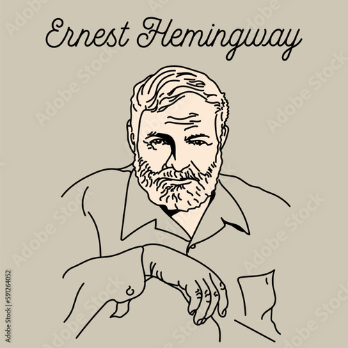 Ernest Hemingway - American writer, war correspondent, acclaimed for his novels and numerous stories from his life full of adventure and surprises. Vector photo