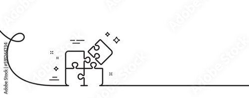 Puzzle line icon. Continuous one line with curl. Engineering strategy sign. Puzzle single outline ribbon. Loop curve pattern. Vector