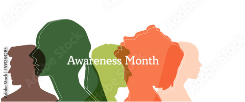 Awareness Month banner with colorful silhouette womens and mens.	
