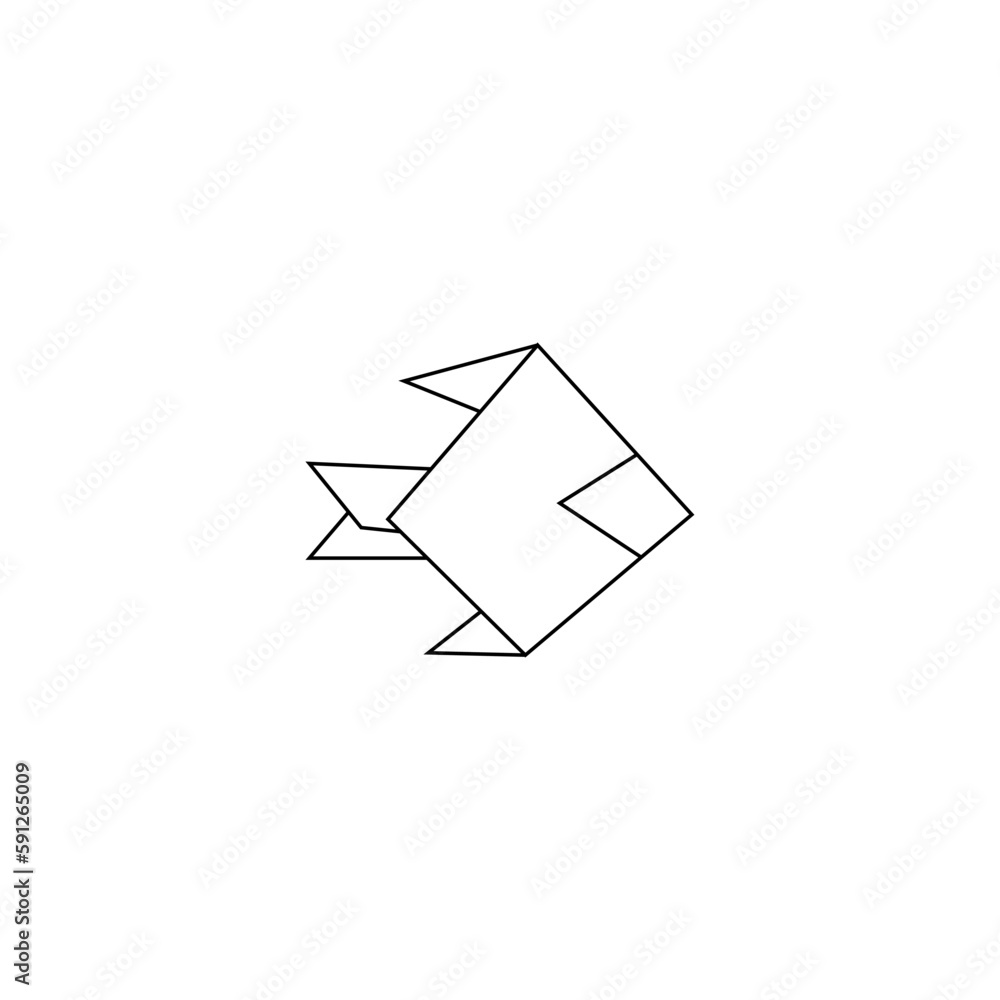 Vector hand drawn origami figure in the shape of a fish. Doodle line art drawing on a white background. Vector hand drawn origami figure in the shape of a fish. Doodle line art drawing on a white background.