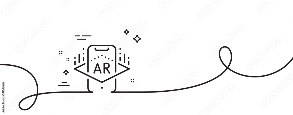 Augmented reality phone line icon. Continuous one line with curl. VR simulation sign. 3d view symbol. Augmented reality single outline ribbon. Loop curve pattern. Vector Augmented reality phone line icon. Continuous one line with curl. VR simulation sign. 3d view symbol. Augmented reality single outline ribbon. Loop curve pattern. Vector