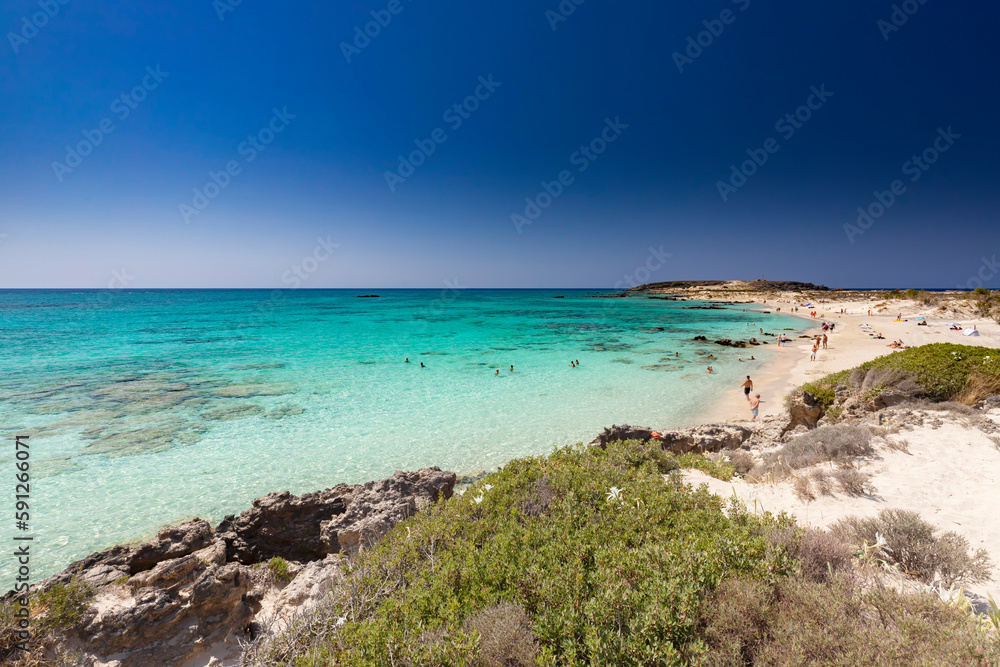 Krajobraz morski. Piękna plaża Elafonisi, Grecja.  - obrazy, fototapety, plakaty 