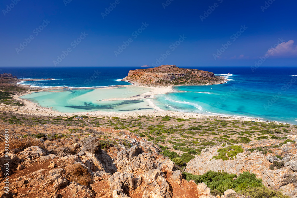 Krajobraz morski. Wyspa grecka, laguna Balos, Kreta - obrazy, fototapety, plakaty 