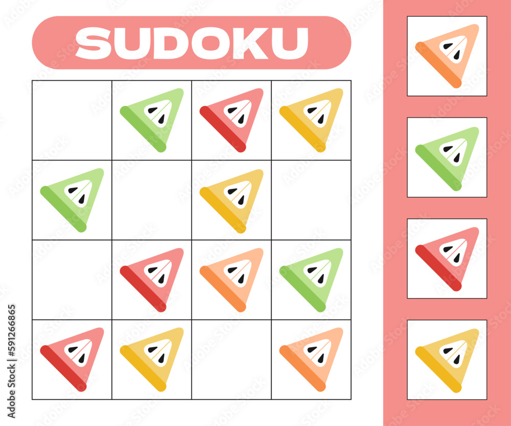 Sudoku 4x4 game for children with sliced colorful apples. Kids activity ...