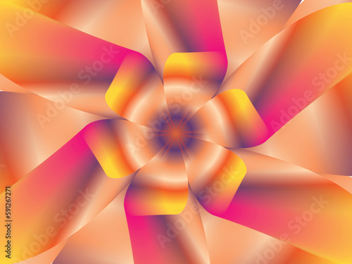 3d yellow waved pink flower fan background design vector