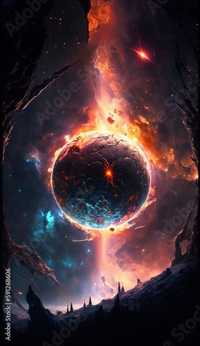 burning planet in space