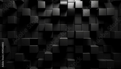 Cube patterns, black background, abstract background, shiny metal, matte metal, red and blue metal background, Generative Ai
