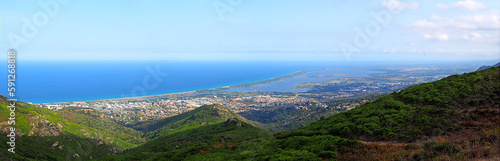 From the Col de Teghime, a splendid panoramic view of Bastia, the plain and the ponds of Bibuglia, in the northeast of Corsica, nicknamed the Island of Beauty