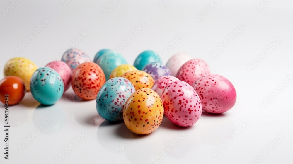 Colorful easter eggs on white background, created with Generative AI 