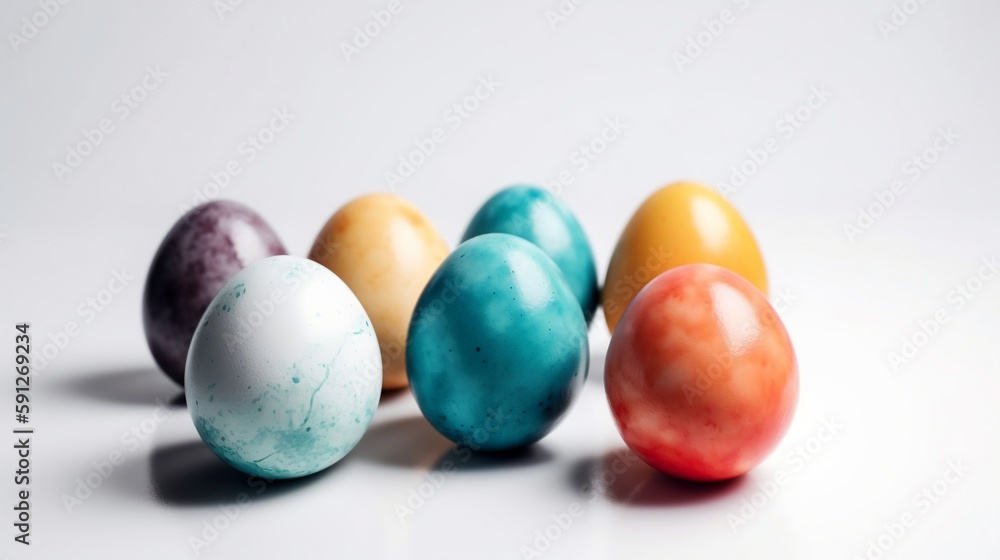Colorful easter eggs on white background, created with Generative AI Colorful easter eggs on white background, created with Generative AI