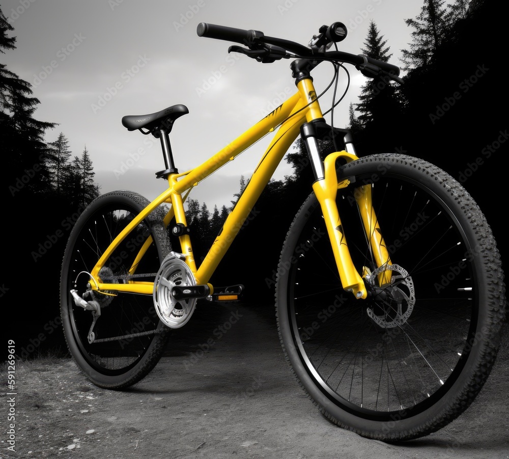 yellow black 29er mountainbike with thick offroad tyres. bicycle mtb
