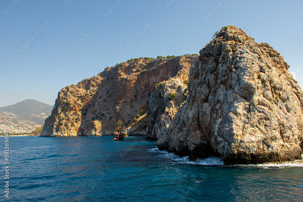 Rocky coast of the Mediterranean Sea in Turkey