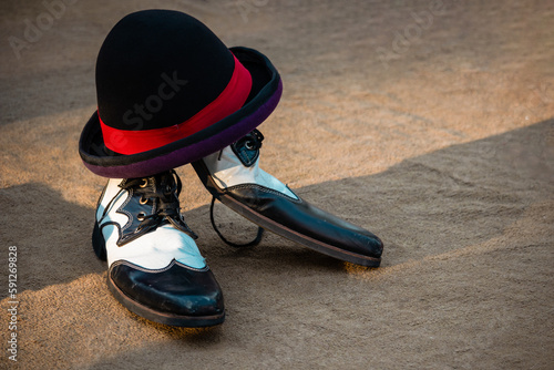 Clown shoes and hat.