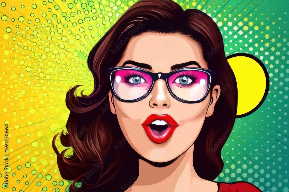 Colorful Pop Art Woman Smiling with Vivid Lips, Generative AI Colorful Pop Art Woman Smiling with Vivid Lips, Generative AI