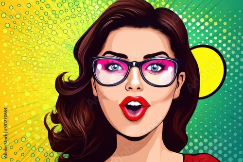 Colorful Pop Art Woman Smiling with Vivid Lips, Generative AI