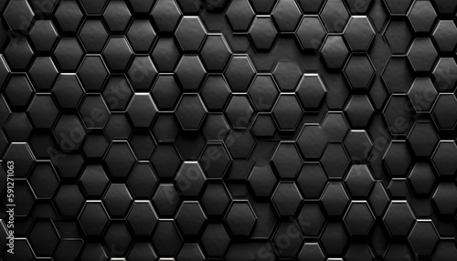 A background created with black, hexagonal shapes. Generative Ai © Royal Ability
