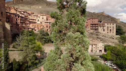 Colourful Vertical discovering footage of the Medieval Village of Albarracin, in Teruel Province, Spain photo