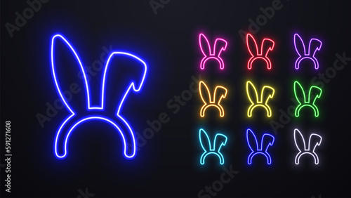 A set of neon rabbit ears icons in different colors.