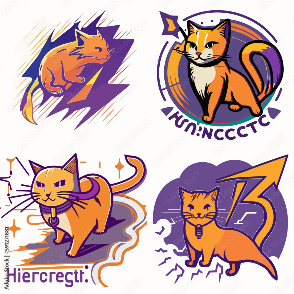 Naklejka premium set of icon avatar symbol ginger cat with lightning in his forehead