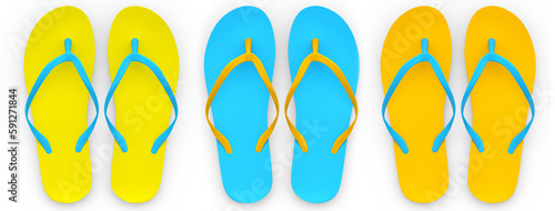Set of beachflip-flops or sandals for summer holidays on white background.
