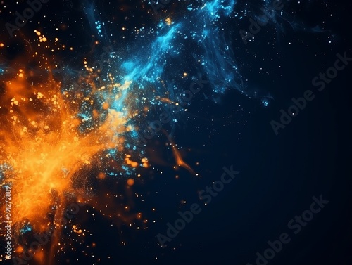 dark blue background with orange yellow and blue flame backgrounds, animation, smoke,