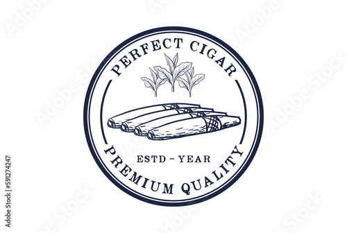 Circular Vintage Retro Hand Draw Sketch Cigar Badge Emblem Label Logo Design