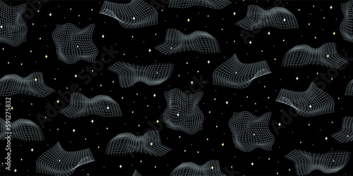 Retro pattern with wireframe black background for horizontal banner design. Digital technology space background.