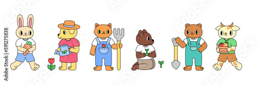 Set farm animals. Trendy retro cartoon style.