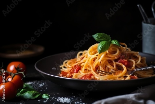 Köstliche, appetitliche, klassische Spaghetti-Nudeln mit Tomatensauce und Parmesan