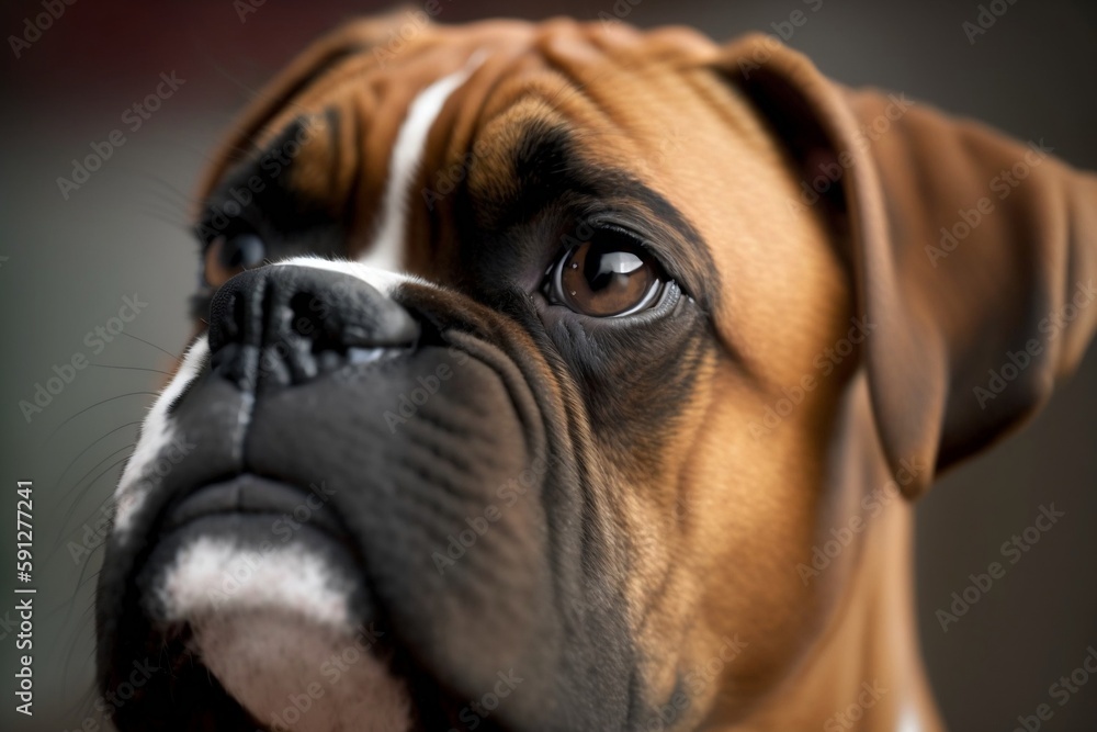 A brown boxer dog looking at the camera created with Generative AI 